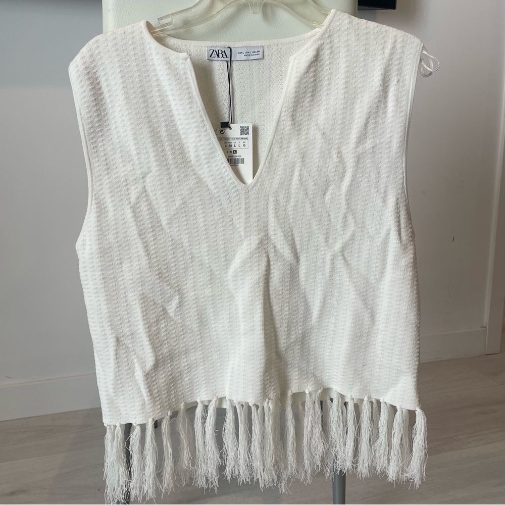 Zara fringe top white